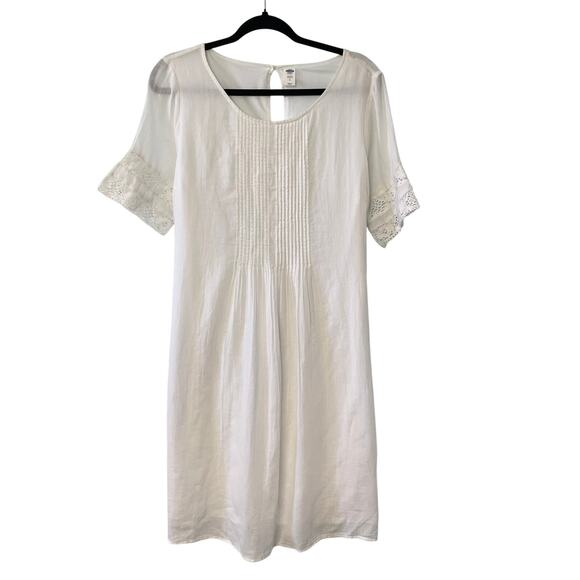 Old Navy Dresses & Skirts - Old Navy Maternity Dress M White Cotton Crochet Ethereal Short Sleeve Peasant